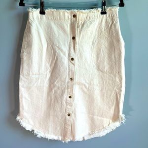Mod Ref Cream Denim Fringed Skirt Size L